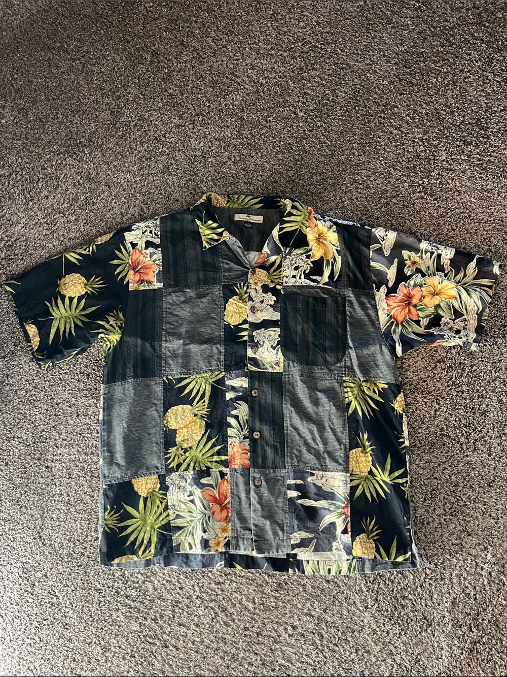 Tommy Bahama Black Campfire Tropical Patchwork Short Sleeve Shirt Jacket